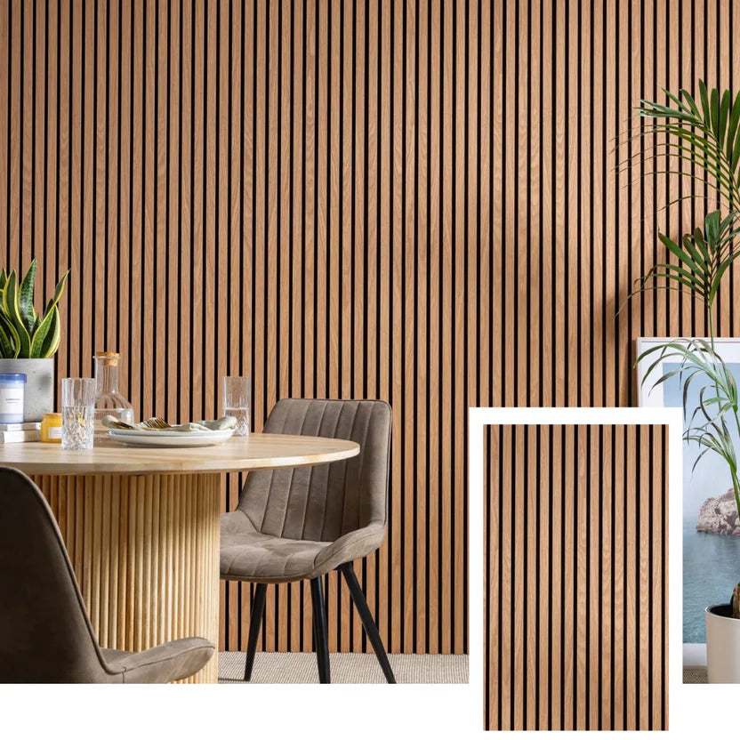Linden Cottages™ Acoustic Slat Wall Panel – Smoked Oak (2.7 m × 1.10 m)