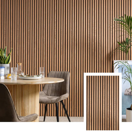 Linden Cottages™ Acoustic Slat Wall Panel – Smoked Oak (2.7 m × 1.10 m)
