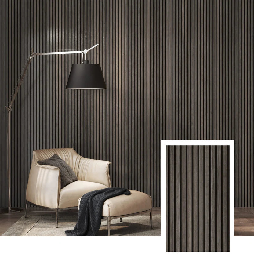 Linden Cottages™ Acoustic Slat Wall Panel – Smoked Oak (2.7 m × 1.10 m)