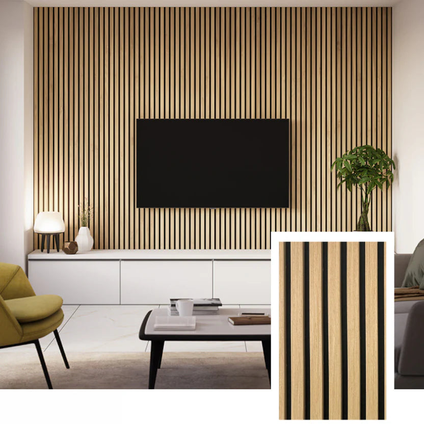 Linden Cottages™ Acoustic Slat Wall Panel – Smoked Oak (2.7 m × 1.10 m)